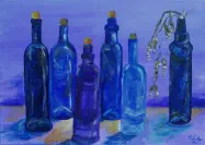 Blaue Flaschen, Acryl auf Leinwand, 2015, 50 x 70 cm